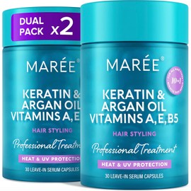 MAREE Hair Oil for Frizzy - Hair Vitamins Keratin Styling Capsules 2 PACK with Jojoba & Argan Oil - Anti Frizz Serum for Women - Frizzy, Damaged, Dry & Curly - Sérum Gotas & Aceite Para el Cabello