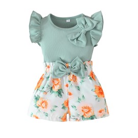 SUREPOCH Toddler Baby Girl Clothes Summer Outfits Ruffled Knit Sleeveless Top Cute Shorts Set Perfect Gifts for Baby Girls