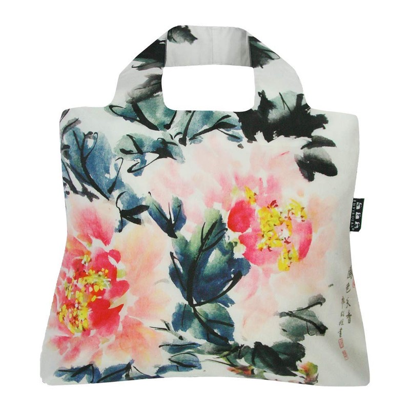 Envirosax Reusable Grocery Bags, Set of 5, Multicolored Peony Design