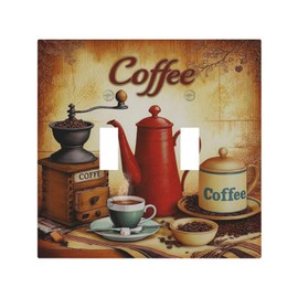 CZRPKEN Country Vintage Coffee Lovers Grinder French Press Cup Double Toggle Light Switch Covers 2 Gang Wall Plate Dual Decorative Switchplate Electrical Faceplate Bathroom Bedroom Decor