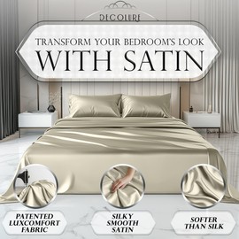 DECOLURE Satin Bed Sheets - 4 Piece Luxury Silky Twin Size Bedding Set - Softer Than Silk, Wrinkle-Free with 15” Deep Pocket Fitted Sheet, Perfect for Hair & Skin, Gifts for Women (Taupe)