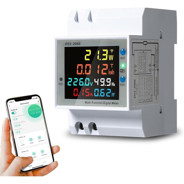 DEWIN Electricity Meter, DIN Rail, 6-in-1 WiFi Smart Electricity Meter,