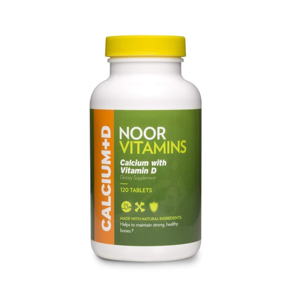 Noor Vitamins Halal Calcium plus Vitamin D Bone & Immune Support | 600 mg Calcium Carbonate & 800 IU (20 mcg) D2 per tablet | aids in absorption of Calcium into bones, Non-GMO, Vegan & Halal (120 Tablets)