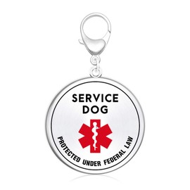 Elegant Chef Service Dog ID Tag 1.25 inch- Hard Enamel Double Side Engraved Protected Under Federal Law with Medical Alert Symbol- Easily Attach to Dog Collar, Harness or Vest Strap