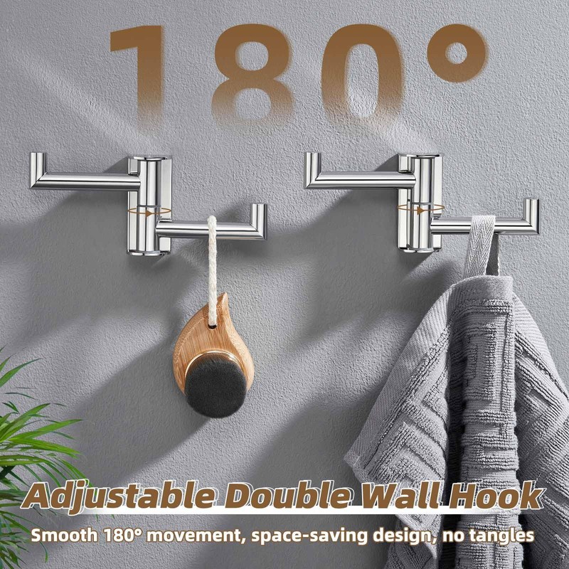 APLusee Swivel Towel Hook Polished Chrome 2 Pack, 304 Stainless