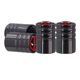 AOOOOP for Deadpool Car Tire Valve Caps - Gun Black Wheel Tire Air Stem Dust Cover Brass Auto Exterior Accessory Fits Cars/Trucks/Bikes/Motorcycles/Bicycles/Boats (4PCS Black)