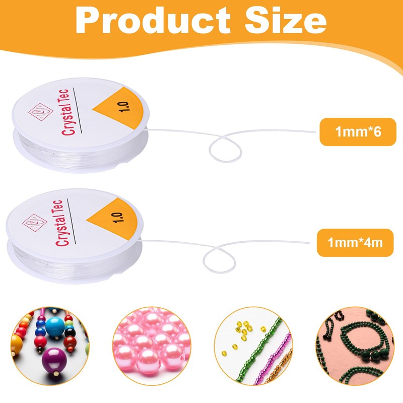 6 Pcs Elastic String for Bracelets Making, Clear Elastic Thread