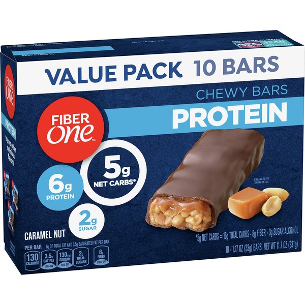 Fiber One Chewy Protein Bars, Caramel Nut, Value Pack, 10 ct (Pack of 6)