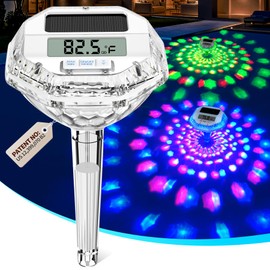 Pircaath 2025 Upgrade Digital Pool Thermometer Floating Easy Read, Solar Pool Thermometer with 7 Dynamic Light Show & Large LCD Screen, IP68 Waterproof Swimming Temperature Gauge for Hot tub, Spa