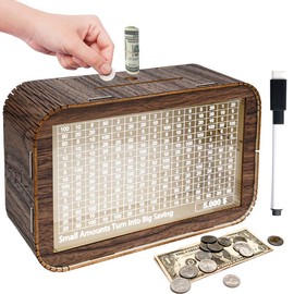 ANOTION New Year 2025 gifts Supplies Wooden Piggy Bank for Family Cash Coin Can for Everyone Coin Money Bank for Small Savers, Saving Bank Box  Idea Gift for Birthdays, Christmas, New Year's gift, and baby showers. Decor Transparent - style: 5000USD