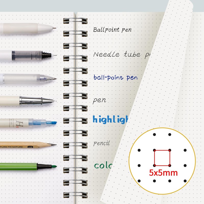 EMSHOI B5 Spiral Notebook Bullet Dotted Journal, 300 Pages/150 Sheets,