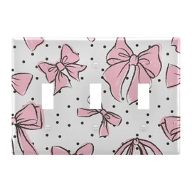 FLildon Bow Pink Wall Plates, Double Toggle Light Switch Cover Wall Plate 2 Gang, Decorator Light Switch Cover, Standard Size Wall Plates for Bedroom Home Decor