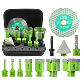 Tile Hole Saw Kit Diamond - FACHLICH 11pcs 2-1/2" Diamond Core Drill Bits Set and 4.5" Diamond Cutting Grinding Blade for Porcelain Ceramic Tile Marble Granite etc