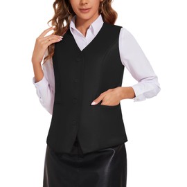Waistcoat for Women Business Vest Single Breasted V-Neck Suit Vest Sleeveless Retro Classic Gilet (Black M)