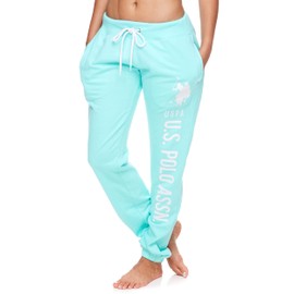 U.S. Polo Assn. Essentials Womens Sweatpants with Pockets, Comfy French Terry Joggers for Women (Mint Heather, Small)