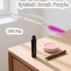 100 Pcs Mascara Wands, Disposable Eyelash & Eyebow Spoolies, Lash Brushes for Lash Extensions Brow Grooming Wands Applicator, Makeup Brush for Eye Brow Durable Handle Soft Bristals, Crystal Purple
