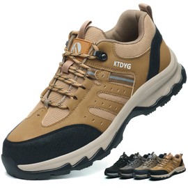KTDYG Safety Shoes Work Shoes Men Women Lightweight Sporty Steel Toe Cap Shoes Breathable Non-Slip with Steel Toe Cap 37-46 EU, brown, 44 EU