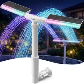 Solar Pool Fountain with Lights, Dual-Head Adjustable Spray, Timer