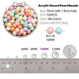 Fiozroor 100 Pcs 10mm Iridescent Colorful Pearl Craft Beads