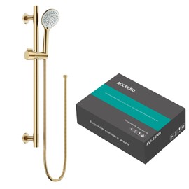 AULEEND Shower Slide Bar Handheld Shower Head with Hose, 5-Function Hand Shower with Wall Mount，shower slide bar,adjustable height shower head (A-round, Brushed Gold)