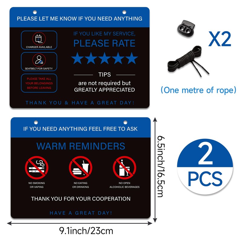 2Pack Rideshare Car Sign, Double-Sided Waterproof and UV-Protected Tips Rating