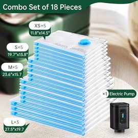 Brodi 18 Pack Combo Bolsas de Viaje al Vacío con Bomba - Bolsas Ahorradoras de Espacio y Esenciales de Viaje, Bolsas de Vacío para Ropa y Equipaje