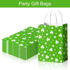24 Pack St Patricks Day Gift Bags Green Shamrock Kraft Paper Bags with Handles Saint Patrick Kraft Paper Gift Bags Reusable Happy Irish Lucky Gift Bags