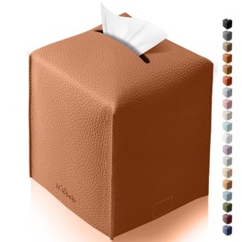 Tclouda Tissue Box Cover for PU Leather, Modern Simple Solid Color Holder Square Tissue Bag, Ideal for Bathrooms,Office,Car,Nightstand,Outdoor Tent,Dining Table,5"X5"X5", Single Camel