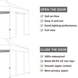 COOSHADE Instant SunWall 8x8 SideWall for Pop up Canopy Tent, 1 Pack Door Wall Only, White