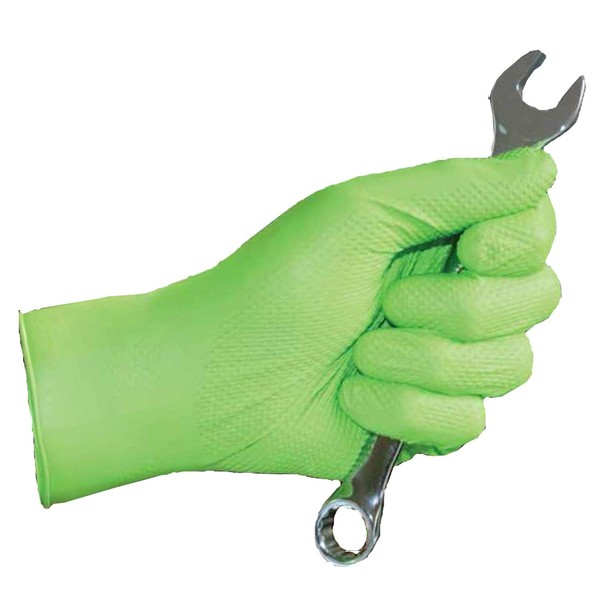 DENCO DISTRIBUTING, INC. Python Grip Nitrile Gloves - 6MIL Diamond Textured - High Vis Green - EXTRA LARGE - Powder & Latex Free - 10 Boxes - 900 Gloves