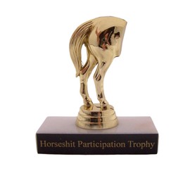 Gold Toned Participation Trophy, Horseshit Horse's Rear Statue Award, Funny Gag Gift, 4 1/2 Inch
