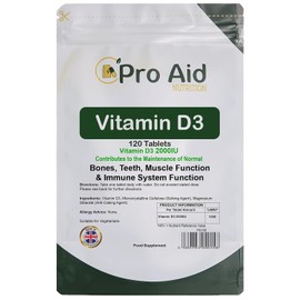 Vitamin D3 2000IU Premium Tablets |120 Pack | by ProAid | Easy to Swallow | One a Day | Letterbox Friendly | Made in UK