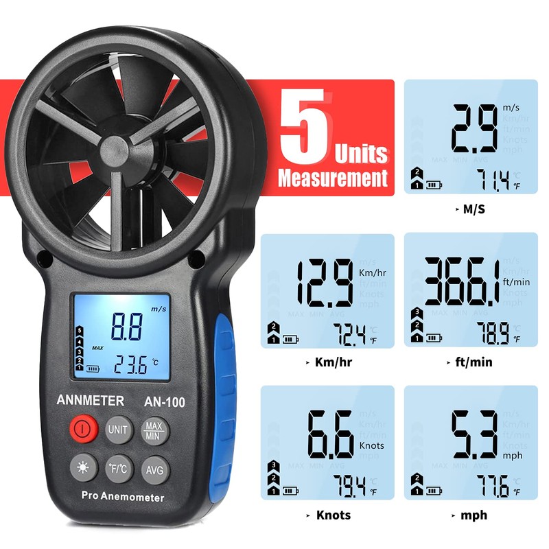AIOMEST Handheld Wind Speed Meter Anemometer, Digtial Air Flow Tester