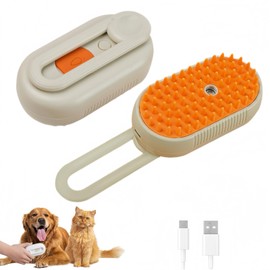 3-in-1 Cat & Dog Steam Brush - Rechargeable Anti-Static Pet Grooming Tool, Professional Deshedder with Steam Spray for Indoor Pets Shedding Control (Light Beige)