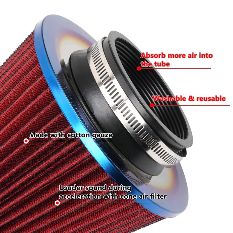 Cold Air Intake Filter, High Performance, Washable Filter, Clamp-On Replacement