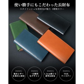 Men's Long Wallet, Tochigi Leather, Genuine Leather, Clearer, Thin, Foldable, YKK Zipper, Large Capacity, Thin, Wallet, Gentleman's Wallet, Business, blue