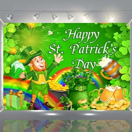 Large Happy St Patrick's Day Backdrop, 72x44 Inch Saint Patricks Day Decorations Banner for Indoor Outdooor, Shamrock Background Accessories for Party Supplies