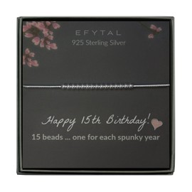 EFYTAL 15th Birthday Gifts for Her, 925 Sterling Silver Bracelet, 15 Beads for 15 Year Old, Quinceanera Gift