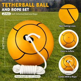 Shappy 2 Pcs Tetherball Soft Tether Balls and Rope Set Game Replacement Tetherball Set Rubber Tetherball Equipment for Kids Adults Indoor Outdoor Playground Yard Backyard Play (Yellow)