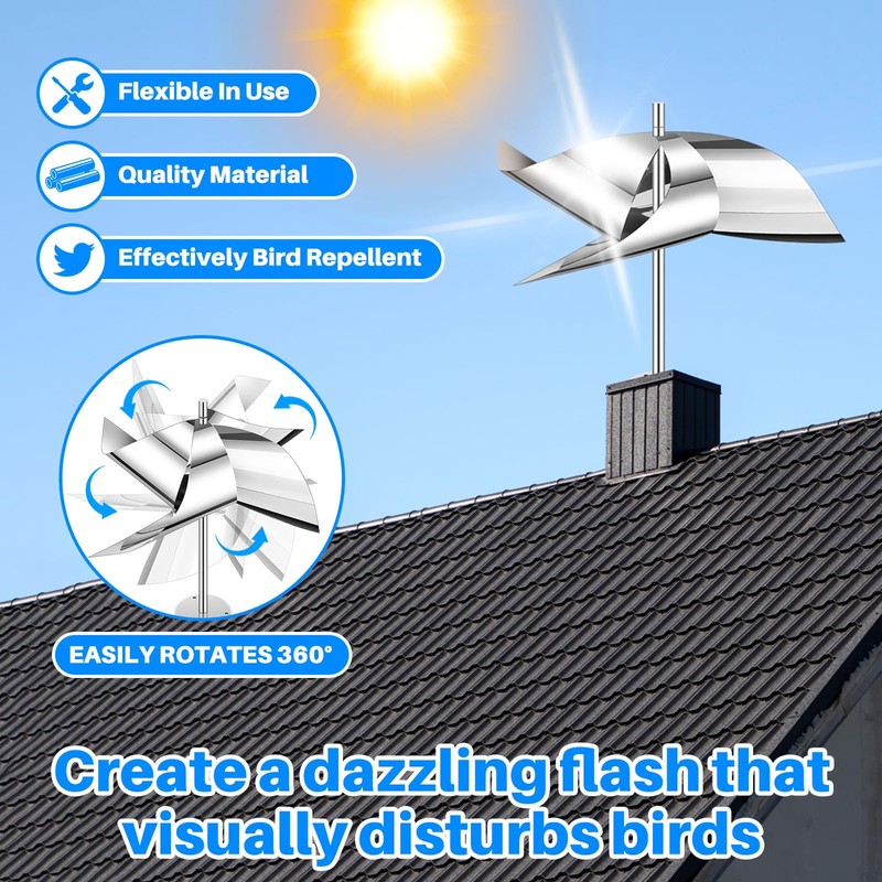 Qualirey 4 Pack Reflective Pinwheel Bird Deterrent Spinning Reflective Kites