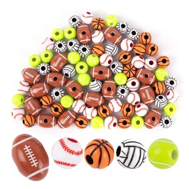 AUEAR, 100 Pack 12mm Boys Friendship Sports Beads Football Baseball Tennis Ball Volleyball Basketball Beads for Jewelry Making Craft Decor DIY