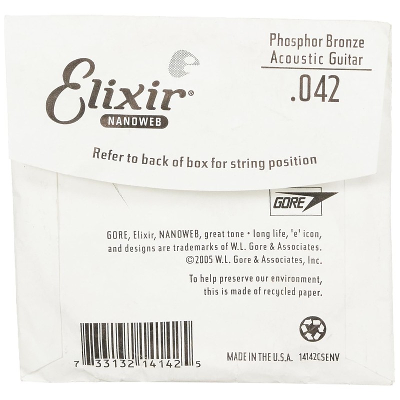 Elixir Strings Acoustic Phosphor Bronze Guitar String NANOWEB Coating, .042