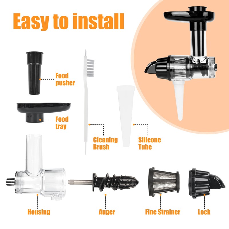 Masticating Juicer Attachment Compatible with KitchenAid Stand Mixers, Cold Press