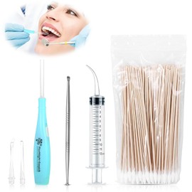 Tonsillenstein Entferner Set,1 Werkzeug zur Entfernung von Mandelsteinen aus Edelstahl,1Tonsillensteinentferner mit LED-Licht, 100 Tupfer 1gebogene Irrigator-Spritze zum Entfernen von Mandelsteinen