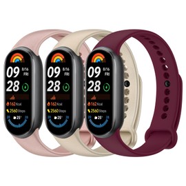 Meliya Bands Compatible with Xiaomi Smart Band 9 / Xiaomi Smart Band 8 for Women Men, 3-Pack Soft Silicone Adjustable Sport Wrist Strap for Xiaomi Smart Band 9/8 (Rose Gold/Gold/Wine Red)
