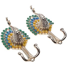 2pcs Peacock Metal Double Hanger Hook Double Head Wall-Mounted Coat Towel Hanger Hook - Gold