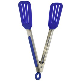 Tovolo Mini Turner, Flat Head, Easy-Lock Mechanism, Non-Slip Grip Tongs Grilling, BPA-Free & Dishwasher Safe Silicone Cooking Utensils, Stratus Blue