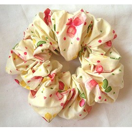 Light Yellow Floral Cotton Scrunchy-Jumbo - Made in the USA