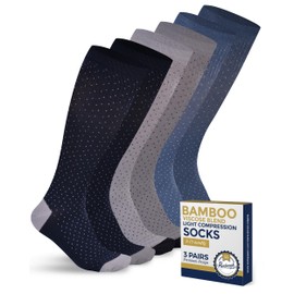 Pembrook Bamboo Viscose Compression Socks - 3 Pairs | 8-15 mmHg for Women and Men | Navy, Light Blue, Light Grey Polkadots