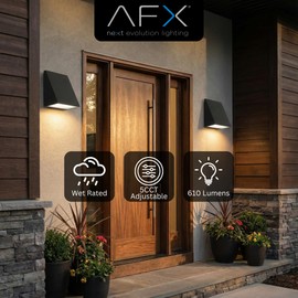 AFX WTNW0506LAJUDBK Watson 6 Inch LED Outdoor Sconce | 12W LED | 610 Lumens | 2700K to 5000K 5-in-1 CCT | 90 CRI | Dimmable 0-10V TRIAC ELV | Wet Rated | ADA | Title 24 | Black Finish